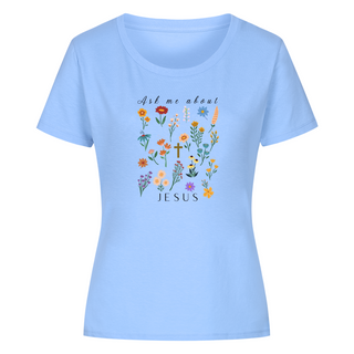 Ask me about Jesus - little Flowers Frauen Shirt