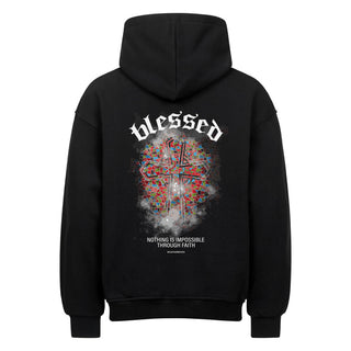 Blessed Cross Mosaic Oversized Hoodie BackPrint